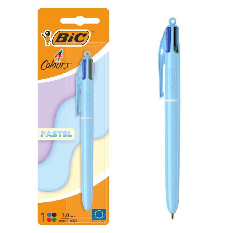 BIC 4 Colores Pastel Bolígrafo de Punta Media (1,00 mm) - Varios Colores Seleccionados Aleatoriamente, Pack de 1