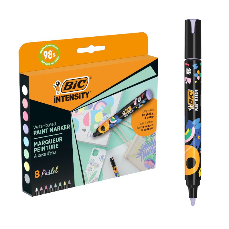 BIC Intensity Paint Marcadores con Punta Media para Múltiples Superficies, No Tóxicos - Colores Pastel Surtidos, Caja de 8
