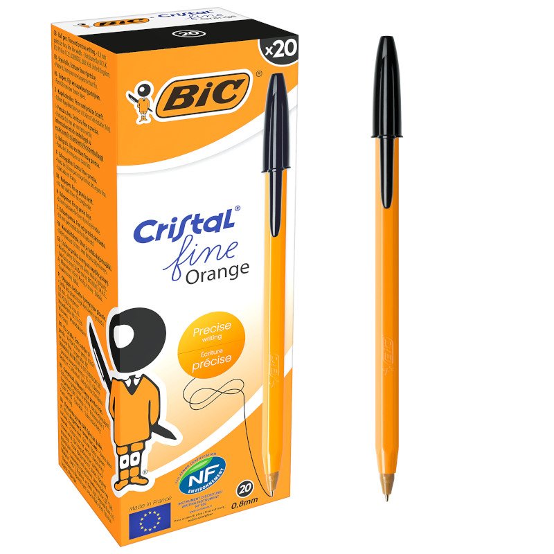 BIC Orange Original Fine Bolígrafos Punta Fina (0,8 mm) - Negro, Caja de 20 Unidades