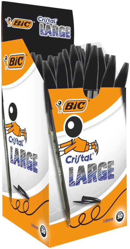 BIC Cristal Large Boligrafos de Punta Media, Para la Escuela, la Oficina o el Hogar, Azul, Paquete de 50,(1,6 Mm)