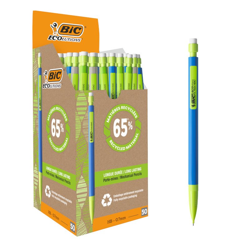 BIC Matic ECOlutions 0,7 mm HB Portaminas - Colores Surtidos, Caja de 50 Unidades
