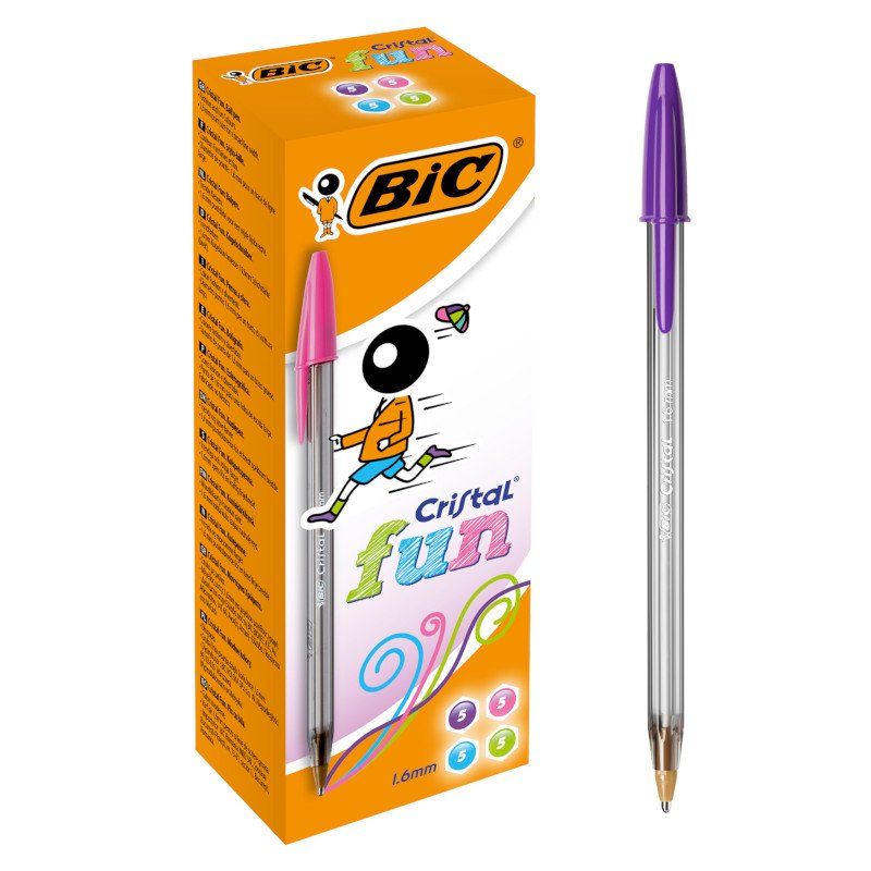 BIC Cristal Fun Bolígrafos Punta Ancha (1,6 mm) – Colores Surtidos, Caja de 20 Unidades
