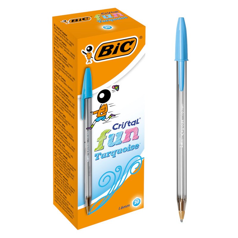 BIC Cristal Fun Bolígrafos Punta Ancha (1,6 mm) – Turquesa, Caja de 20 Unidades