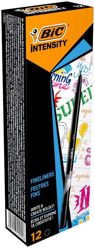 BIC Intensity Fine Rotuladores de Escritura de Punta Fina de 0,4 mm - Color Negro, Paquete de 12 Unidades