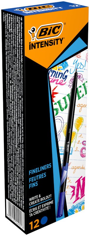 BIC Intensity Fine Rotuladores de Escritura de Punta Fina de 0,4 mm - Color Azul Oscuro, Paquete de 12 Unidades