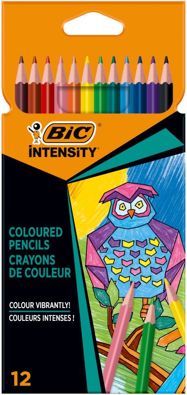 BIC Intensity Triangle Lápices Para Colorear con Cuerpos de Color - Colores Intensos Surtidos, Caja de 12 Unidades