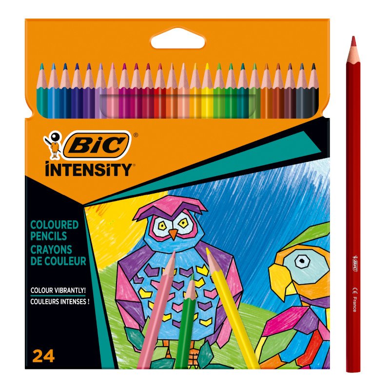 BIC Intensity Triangle Lápices Para Colorear con Cuerpos de Color - Colores Intensos Surtidos, Caja de 24 Unidades